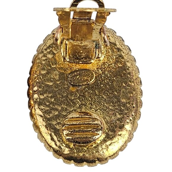 CHANEL Gold Plated Clip On CC Earrings Vintage Statement Logo Oval Authentic - Picture 3 of 7